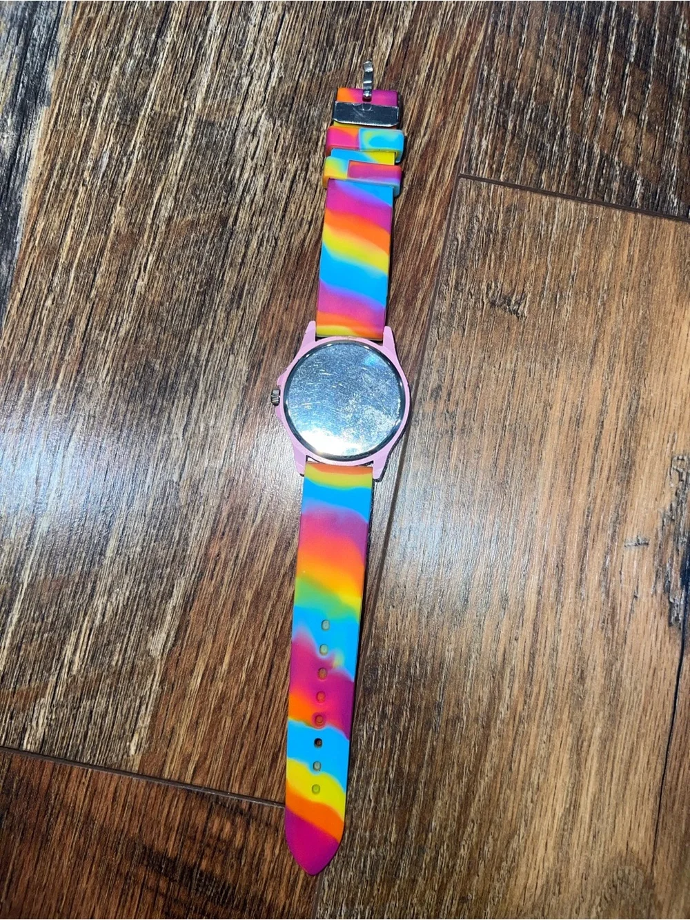 Geneva Multicolor Silicone Strap Watch with Pink Case and Crystal Bezel